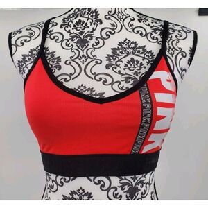Victoria's Secret Pink Ultimate Wireless Padded Sports Bra Red Black Size Small